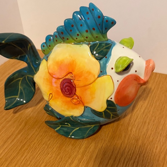 Blue Sky Multicolor Ceramic Fish with Floral Design - Picture 2 of 10
